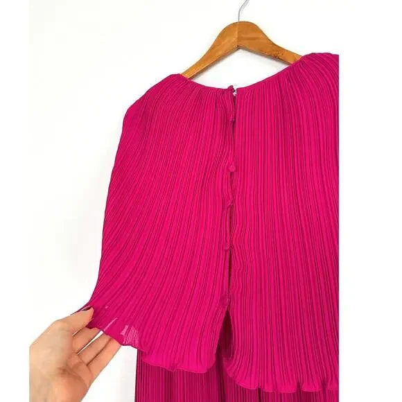Vintage Chisholm Halle Fuchsia Pink Pleated Cape Top Holiday Dress Halle Bros. - Picture 6 of 10